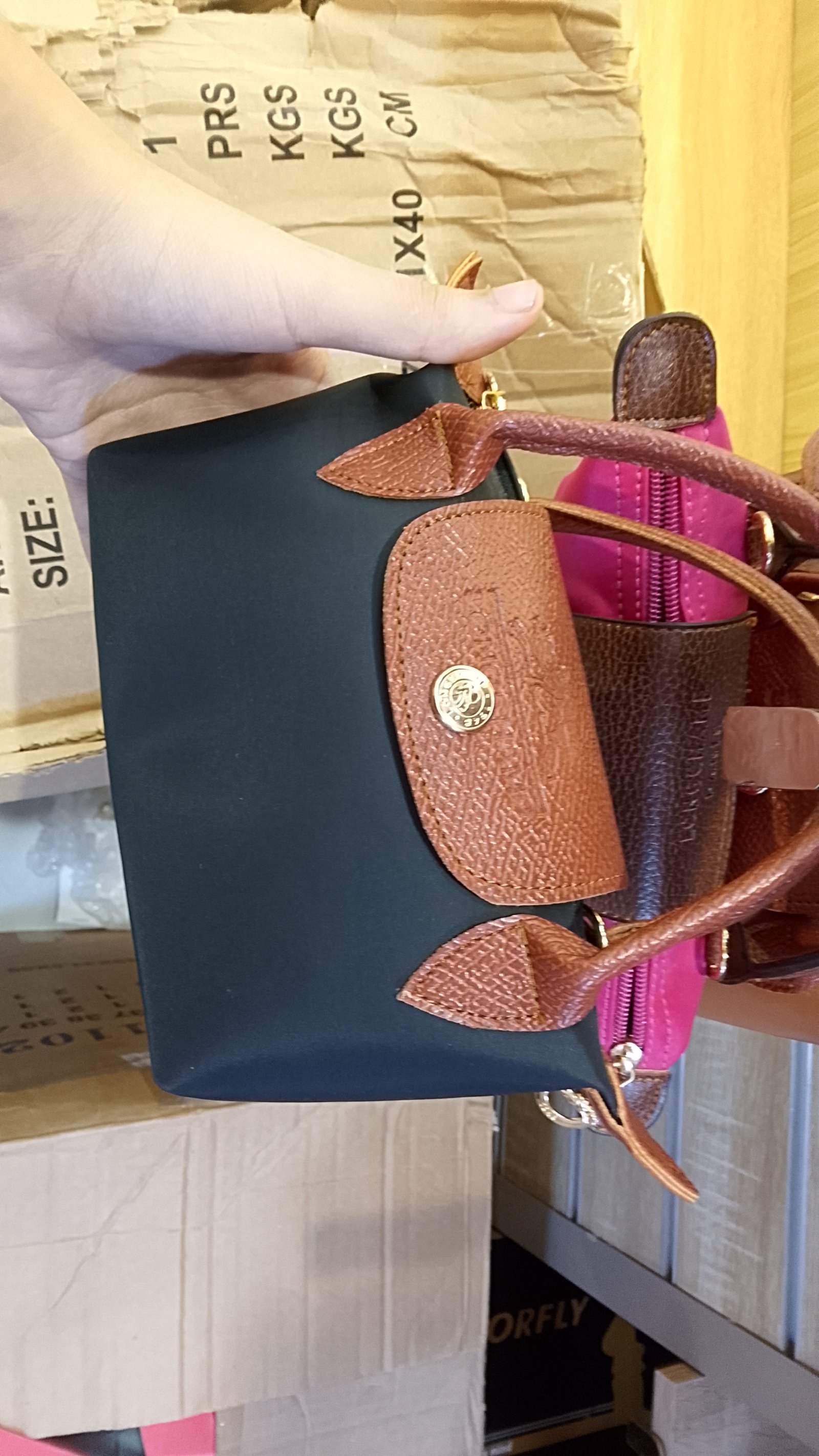 Sac cabas nylon anse cuir